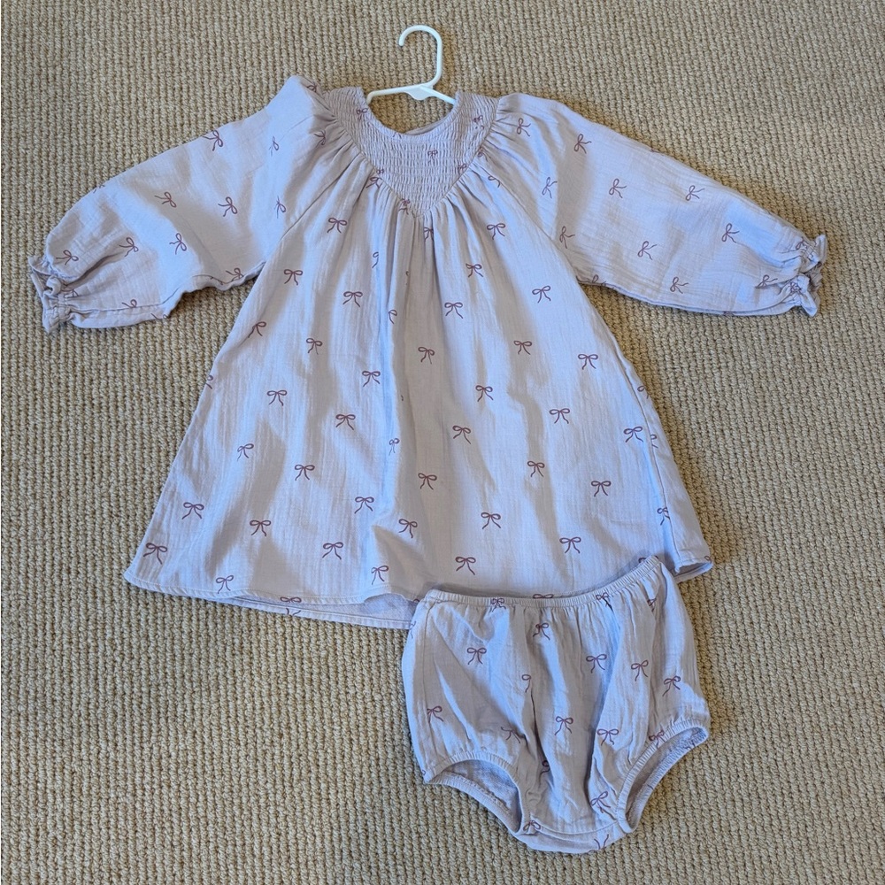 Quincy Mae Kids Organic Cotton Gauze Knot Dress & Bloomers | Lilac, Size 4-5Y